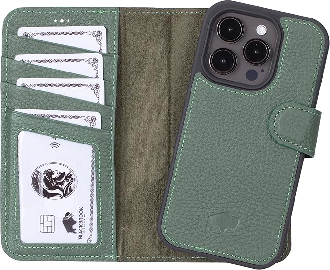BLACKBROOK Case for iPhone 15 Pro Wallet Case for Men and Women, Carter Full Grain Leather 2-in-1 Set for MagSafe Charging, Cash, ID and 4 Card Slots with RFID, Compatible with iPhone 15 Pro