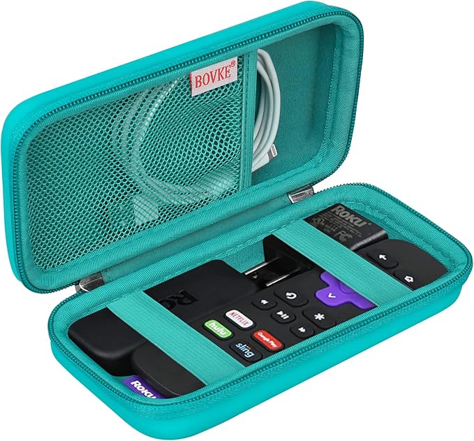 BOVKE Hard Case for Roku Streaming Stick, Roku Remote Case - Extra Pocket, Turquoise