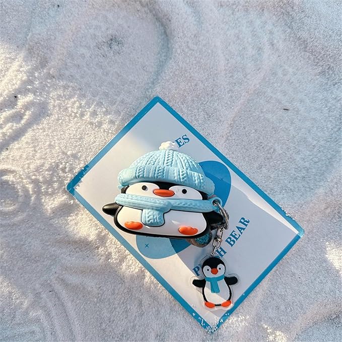 Wireless Charging Earphone Case Compatible with Airpods Pro/Pro2, Cute Christmas Animal Hat Penguin Design Soft Silicone Full Body Protective Skin Cover, Kids Girls Women Cartoon Earbuds Accessories