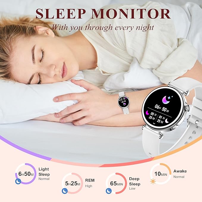 Smart Watch for Women（Answer/Make Call) 1.27" Round Smartwatch Compatible Android/iPhone Phone with AI Voice/ Fitness Tracker/Heart Rate/Sleep Monitor, 220+ DIY Dial & IP68 Waterproof, White/3 Bands