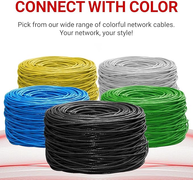 Big-A - Bulk Cat6 Cable 1000ft 23AWG Solid 4 Pair, Cat 6 Ethernet Cable Unshielded Twisted Pair (UTP), (CMR) 550MHz Internet Cable, Pull Box - Black