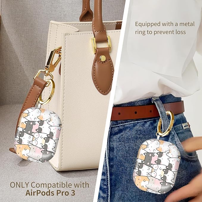 AirPod Pro 3 (2025) Case Cover for Women, Cute Shockproof TPU Protective Case with Gold Round Buckle, Anti-Drop Design Cute Cat