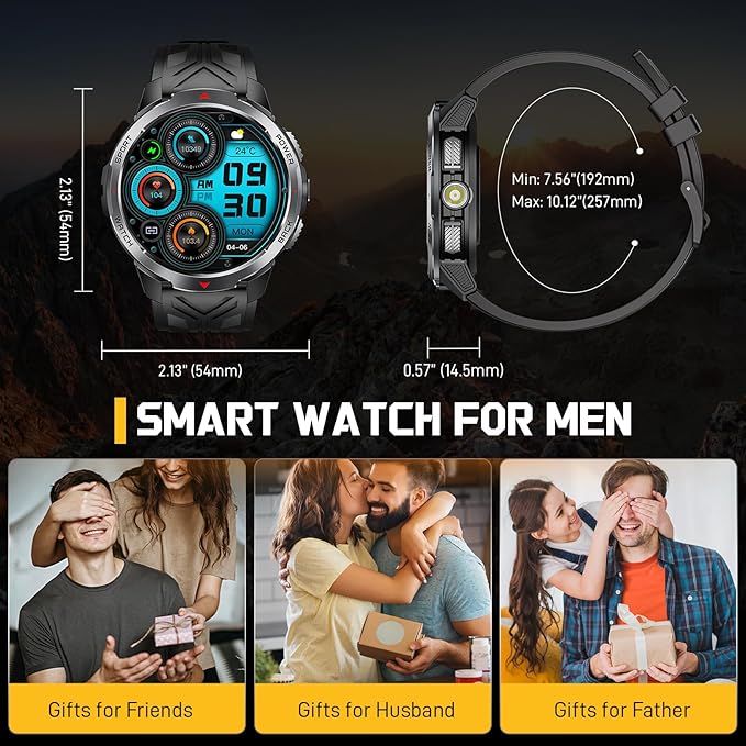 Military Smart Watch for Men with 1100 mAh Battery/LED Flashlight, 1.7" Rugged Tactical Smartwatch with Text and Call/Compass, 5ATM Waterproof Fitness Tracker with HR/Sleep Monitor for iPhone Android