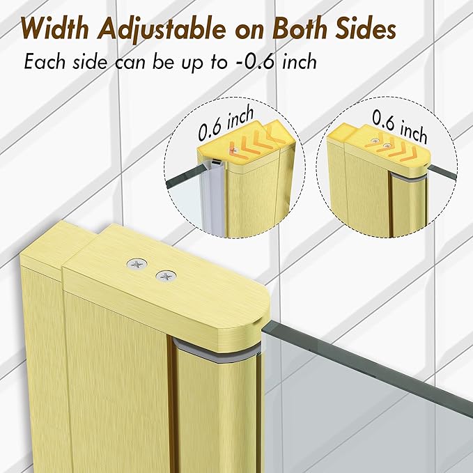 Frameless Pivot Shower Door 30.8-32" W X 72" H, 1/4" (6mm) Clear SGCC Tempered Glass, Hinged Pivot Swing Shower Door, Reversible Installation, Easy to Clean, Brushed Gold