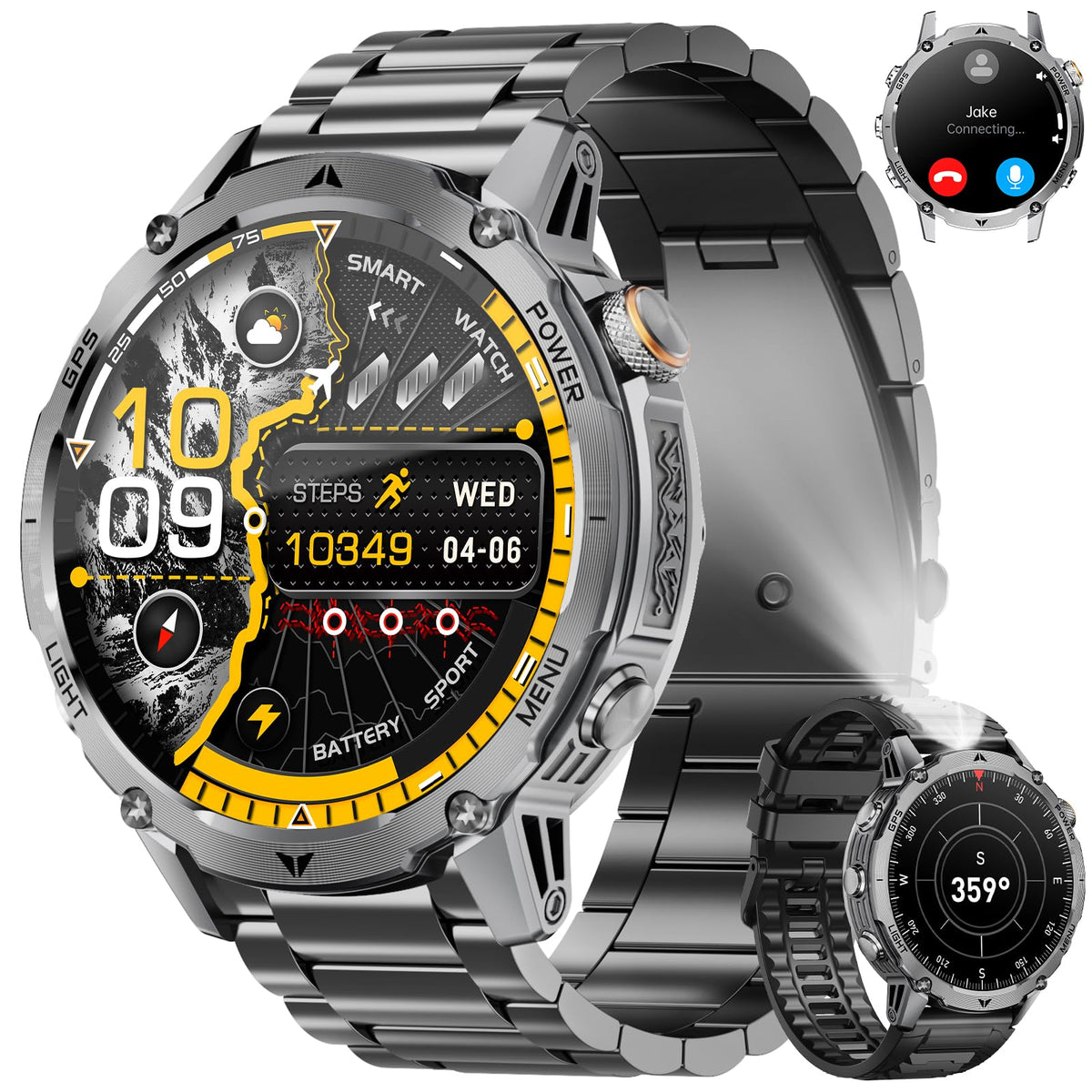 GPS Smart Watch for Men, 100-Day Battery, Bluetooth Call with Flashlight