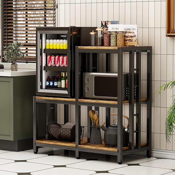 Mini Fridge Stand with Storage, Microwave Oven Stand, Bakers Rack with Storage Shelf, Mini Fridge Cabinet, Mini Fridge Shelf for Kitchen, Living Room, Office, Patio.(Brown)