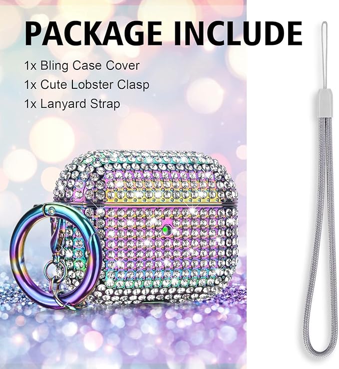 Case for AirPods Pro 2nd Generation, Cute AirPod Pro 2 Protective Cover for Women Girls, Bling Crystal PC Apple Ipods Pro Cases Accessories, Colorful