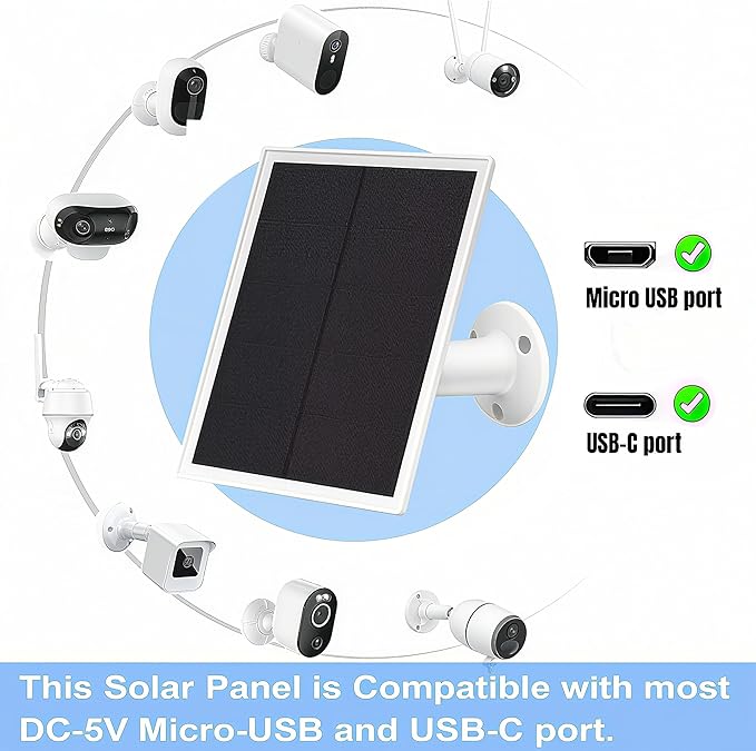 2 Packs Solar Panel for Ring Security Camera, Premium 5V USB Solar Panel Charger IP65 Waterproof, Compatible with Outdoor Rechargeable Battery Powered Cam, 9.8ft USB Cable, 360 Adjustable Bracket