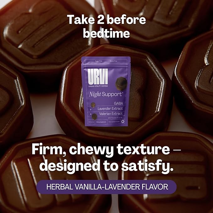 URVI® Wind Down Set: Neuro + Night Support Gummies – GABA, L-Theanine, Glycine, Valerian, Lavender, Vitamins B1 & B6 – Stress Relief & Sleep Aid - No Melatonin & Sugar-Free