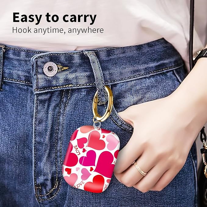 Compatible with Airpod pro 2nd/1st Generation Case Cover with Gold Round Keychain Cute Pattern Hard & Anti Slip Cover for Men Women & Girls（Red Love）