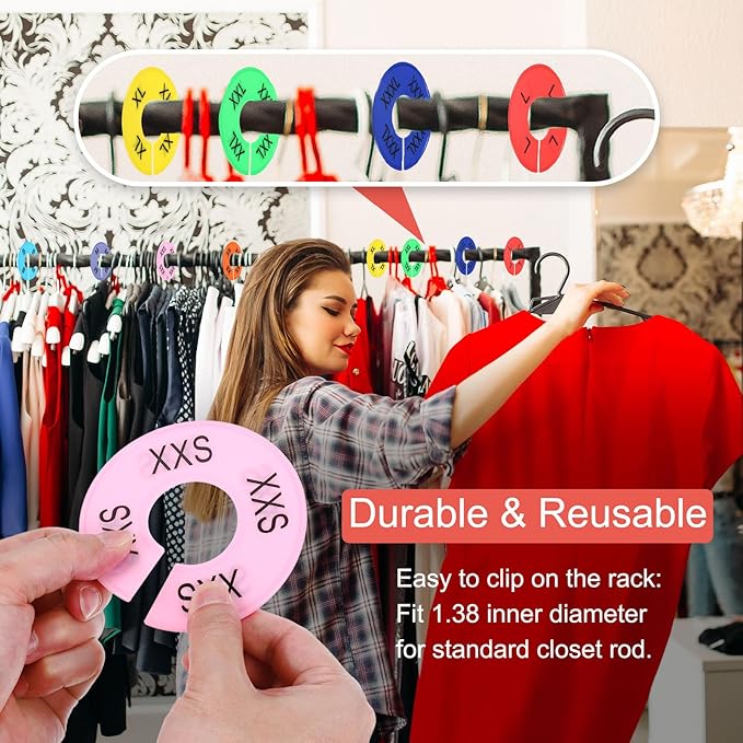 uxcell Clothes Dividers,16 Pack Round Closet Rack Dividers Clothing Rack Size Dividers Blank Labels with 8 Size Reusable for Hanging Clothes Sorting Size, Colorful