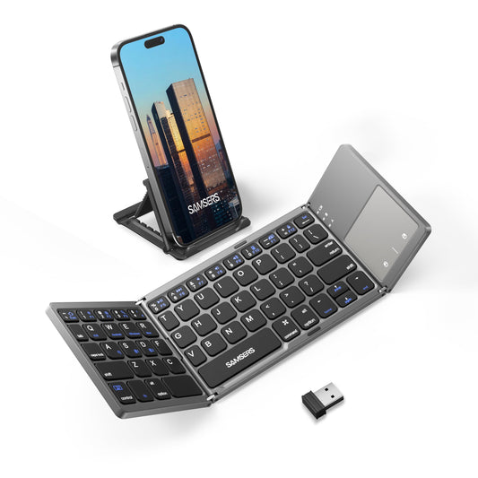 Samsers Foldable Bluetooth Keyboard with Touchpad, Ultra Slim Compact -Grey