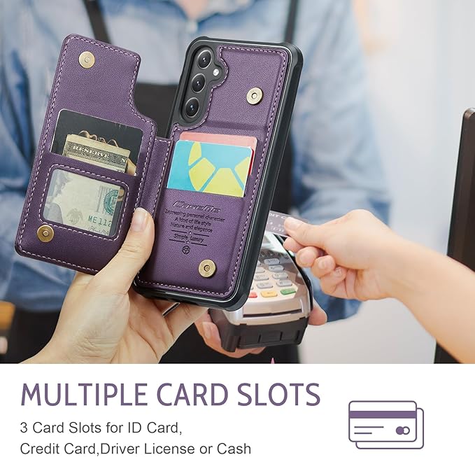 Bemal for Samsung Galaxy S25 Wallet Case with Card Holder, RFID Blocking, Shockproof Leather Kickstand for Men and Women, Durable Protective Phone Cover for 6.2", Purple
