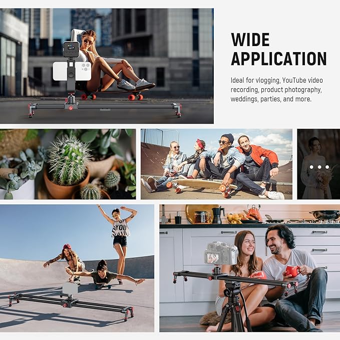 NEEWER 24in/60cm Carbon Fiber Camera Slider with 360° Ball Head/Phone Clamp/Action Camera Mount, Dolly Rail Track with 4 Bearings & Adjustable Legs, Compatible with GoPro Insta360 iPhone Android, CS2M
