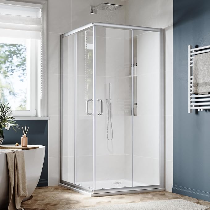 SUNNY SHOWER Corner Shower Enclosure - 1/4 in. Clear Glass Sliding Shower Doors, Framed Shower Enclosure - 36 in. X 36 in. X 72 in., Brushed Nickel Finish - Base Not Included