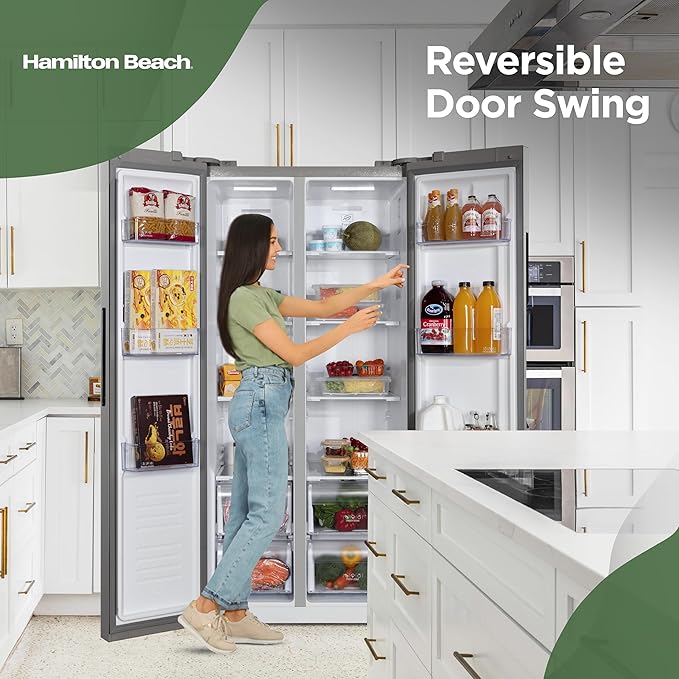 Hamilton Beach HBF1558 15.6 cu ft Counter Depth Full Size Refrigerator, Side Doors, Stainless