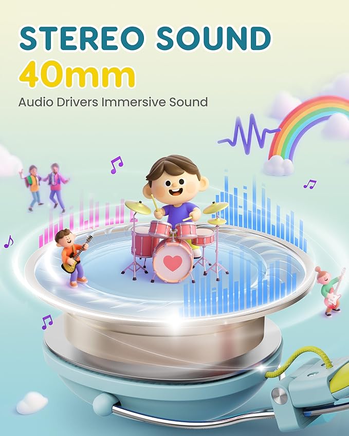 Kids Headphones, 74/85dB Safe Volume Limit, Stereo Sound, Wired On-Ear Headphones for Kids Boys Girls, 3.5mm Jack for Tablet, iPad, Kindle, YOTO Player, Airplane Travel, Green