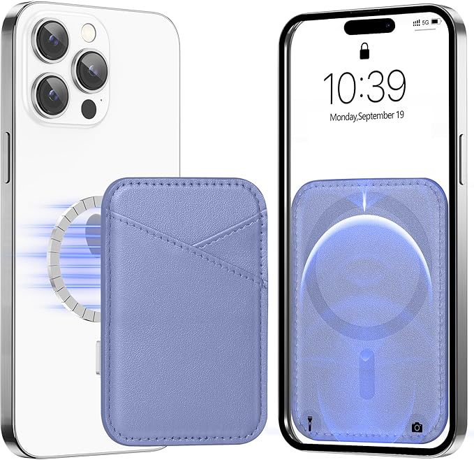 Miroddi for MagSafe Wallet, Strongest Magnetic Card Holder for iPhone 17/16/15/14/13/12 Series, Ultra-Thin Leather Magnetic Phone Wallet with 2 Card Slots, RFID Blocking, No More Falling, Lavender