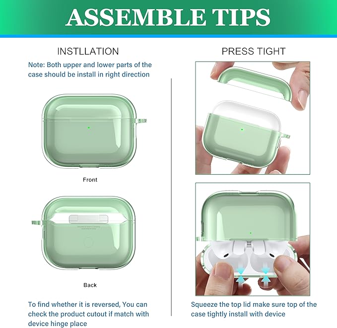 for AirPods Pro 3 Clear Case 2025, Military-Grade Shockproof, Soft TPU Highly Transparent Anti-Yellowing for AirPods Pro 3 Case with Cleaning Kit & Cute Round Buckle, Clear Green