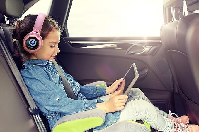 PowerLocus Kids Headphones Wireless, Bluetooth Headphones for Kids Over Ear, LED Lights, 85dB Safe Volume Limit, Foldable, Micro SD Mode, Built-in and Line-in Microphone for Phones,Tablets,Laptop