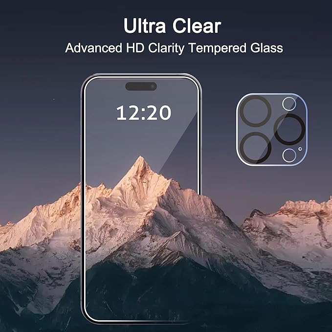 Ailun 3 Pack Screen Protector for iPhone 15 Pro [6.1 inch] + 3 Pack Camera Lens Protector with Installation Frame,Case Friendly Tempered Glass Film,[9H Hardness] - HD