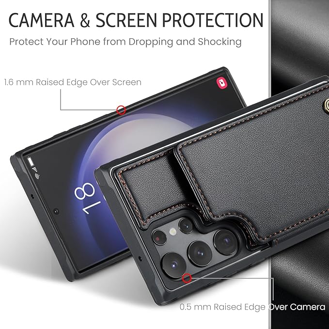 Bemal for Samsung Galaxy S23 Ultra Wallet Case with Card Holder, RFID Blocking, Shockproof Leather Kickstand for Men and Women, Durable Protective Phone Cover for 6.8", Black