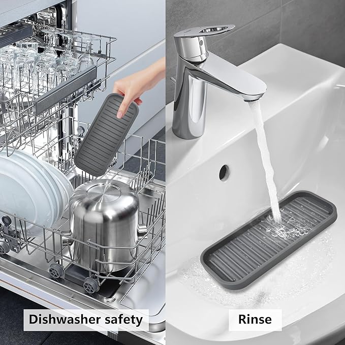silicone sponge holder - dish soap holder for kitchen counter 2 Pack, Waterproof sponge soap tray for kitchen sink bathroom, Multipurpose sink caddy organizer for soap dispenser Scrubbers Makeup Gray