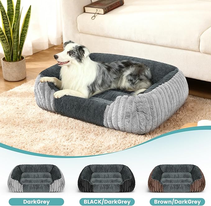 Dog Beds for Small Dogs 28x20 Inch, Comfort-Sided Orthopedic Dog Bed Couch with Breathable Shredded Memory Foam, Faux Rabbit Fur Pet Bed, Non-Detachable, Non-Slip, Machine Washable
