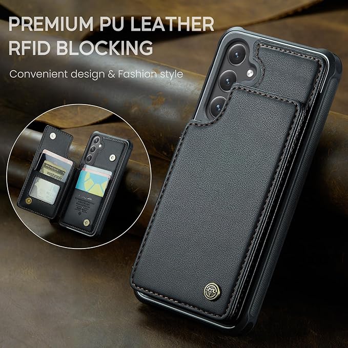 Bemal for Samsung Galaxy S24 FE Wallet Case with Card Holder, RFID Blocking, Shockproof Leather Kickstand for Men and Women, Durable Protective Phone Cover for 6.7", Black