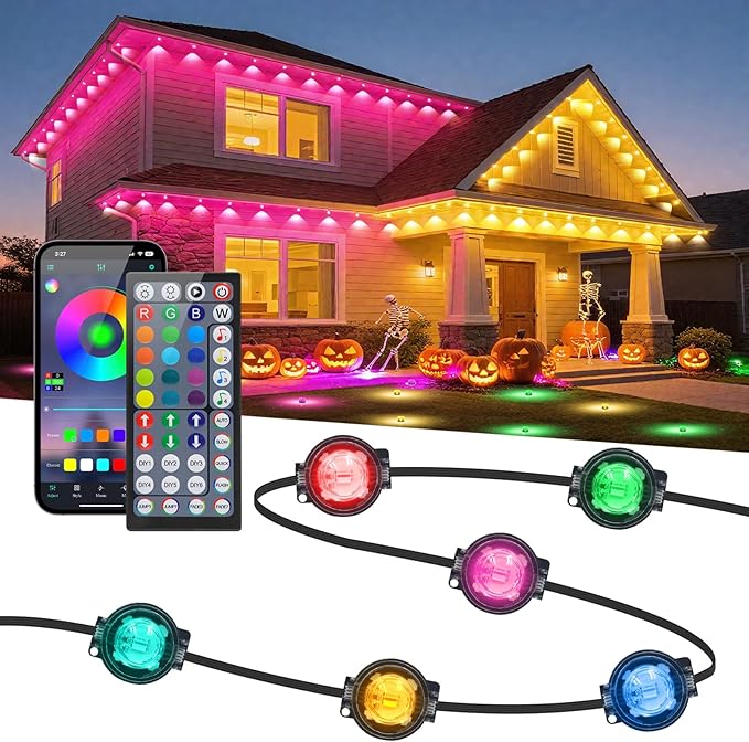 KISUFU 50ft RGB Permanent Outdoor Lights for House,2IN1 Outdoor Ground Light & Permanent Christmas Lights,IP67 Waterproof for Halloween Christmas Garden Yard Walkway