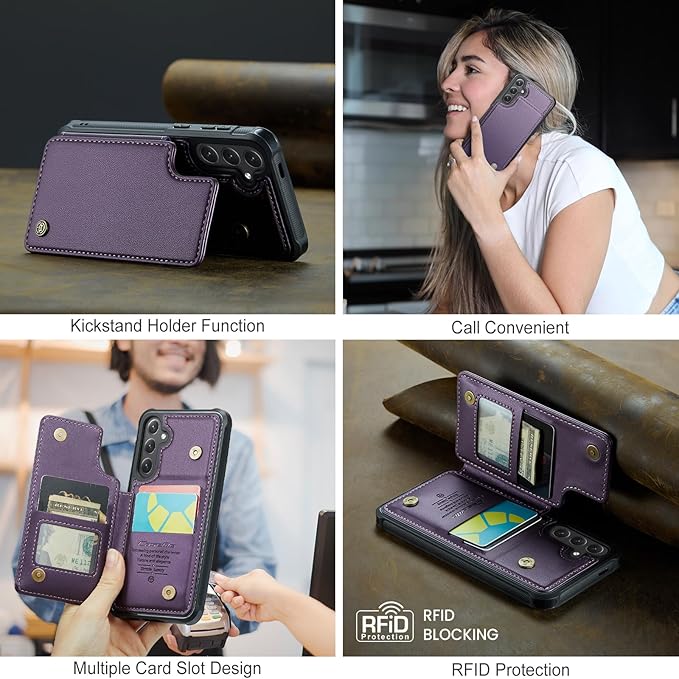 Bemal for Samsung Galaxy S25 Wallet Case with Card Holder, RFID Blocking, Shockproof Leather Kickstand for Men and Women, Durable Protective Phone Cover for 6.2", Purple