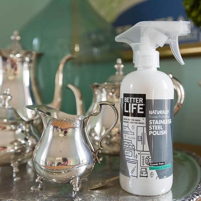 BETTER LIFE Stainless Steel Cleaner - 2 Pack 16 oz Streak-Free Stainless Steel Polish for Kitchen Sinks, Stoves, Metal Appliance, Refrigerator - Removes Grease & Water Stains - Chamomile-Lavender