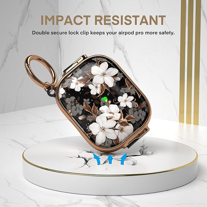 Maxjoy for AirPods Pro 3rd Generation Case with Lock, Cute AirPods Pro 3 Case Lock Protective Hard AirPod Pro 3 Cover for Women Men with Keychain for Airpod Pro 3rd Gen Cover 2025, Flower