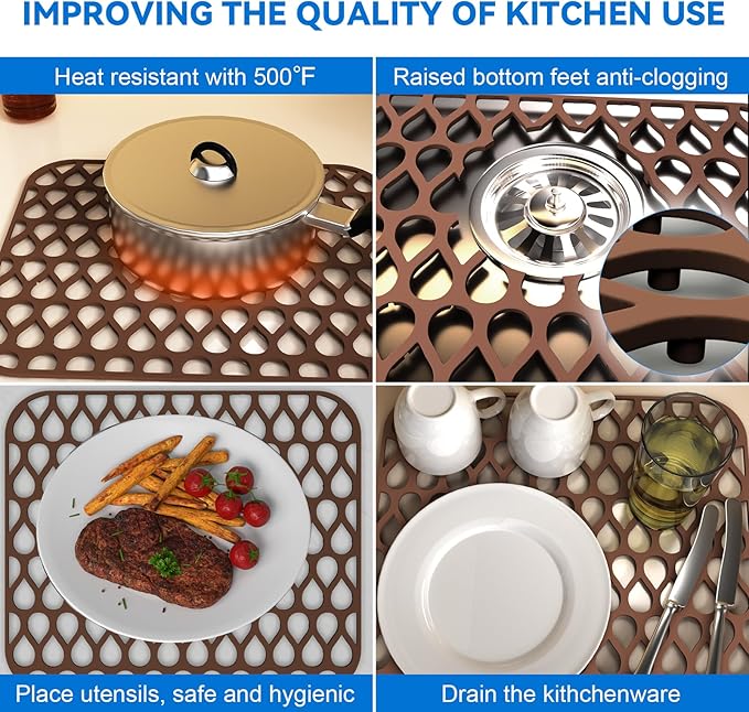 Sink Protectors for Kitchen Sink, 2Pcs TOOVEM13.6 ''x 11.6''Non-Slip Silicone Sink Mats Protect Your Stainless Steel Bottom of Kitchen Sink or Drying Rack