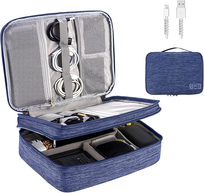 OrgaWise Electronics Organizer, Electronic Accessories Bag Travel Cable Organizer Three-Layer for iPad Mini, Kindle, Hard Drives, Cables, Chargers