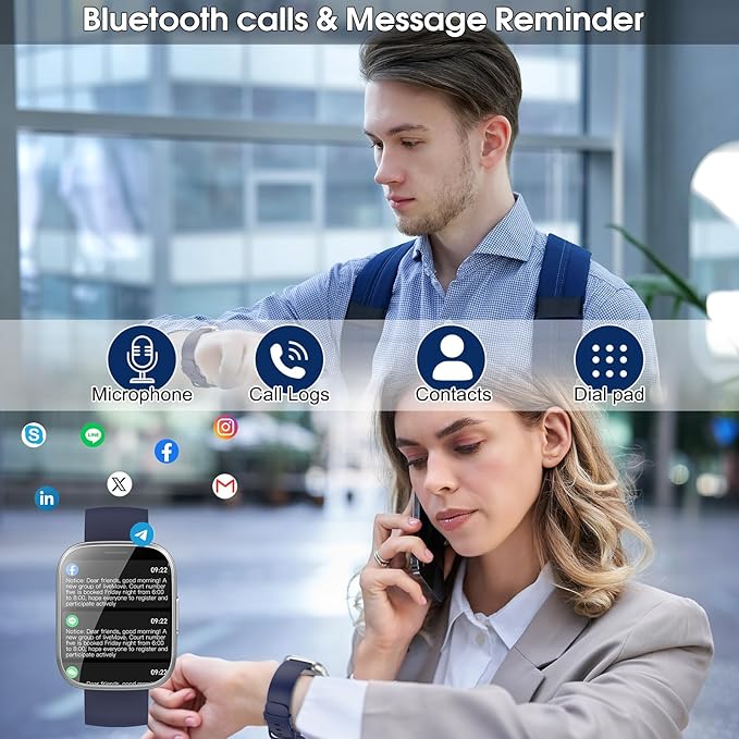 Smart Watches for Men Women, 1.95" HD Touchscreen Fitness Tracker with Bluetooth Calls, IP68 Waterproof, 120+ Sport Modes, 7-Day Battery, 24/7 Heart Rate & Sleep Monitor for Android iOS (Blue)