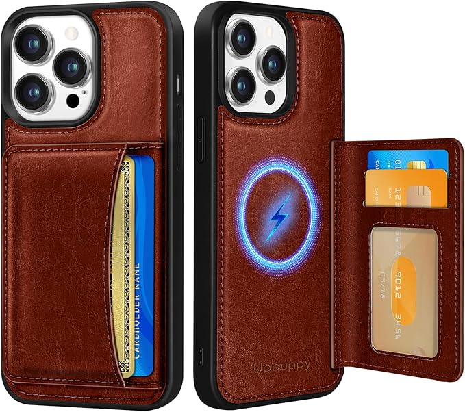 for iPhone 13 Pro Max Case with Wallet - Fits 4 Card Slots, Compatible with MagSafe for Women Men Durable PU Leather Credit Card Holder Kickstand Phone Cover for Apple 13 Promax, Brown