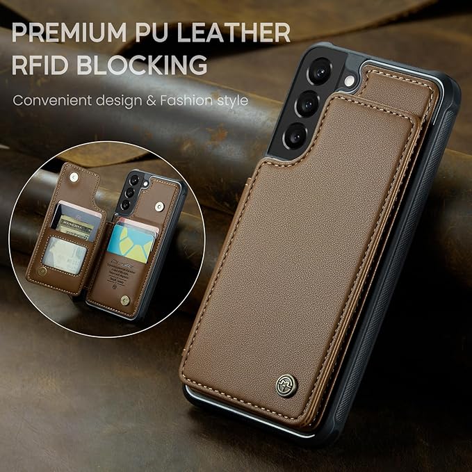 Bemal for Samsung Galaxy S22 Plus Wallet Case with Card Holder, RFID Blocking, Shockproof Leather Kickstand for Men and Women, Durable Protective Phone Cover for 6.6", Brown