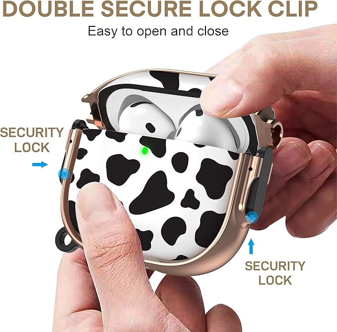 Maxjoy for AirPods 4 Case with Lock, Cute AirPods 4 Case Lock Protective Hard AirPod 4 Generation Cover for Women Men with Keychain Clip for AirPod 4th Generation Cover 2024, Cow Print