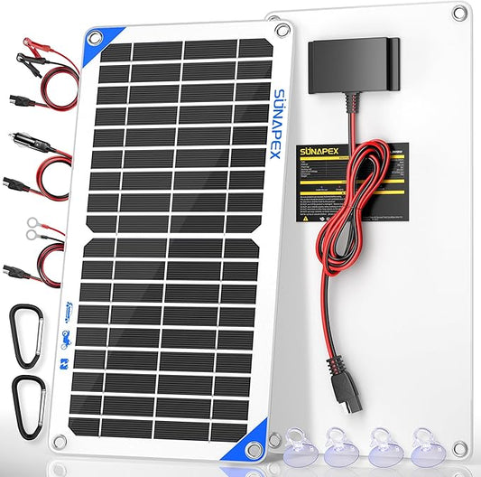 SUNAPEX 12V 10 Watt Solar Trickle Charger Maintainer - Waterproof Solar Powered Battery Charger - Solar Panel Kit Built-in Smart Charge Controller for Car Rv Trailer Truck Boat Automotive Marine