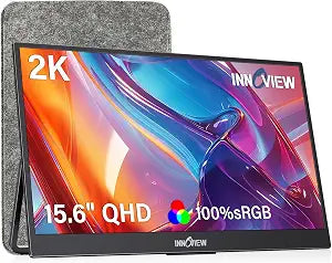 InnoView 2K Portable Monitor 15.6" QHD 100% sRGB, Built-in 180° Adjustable Stand Travel Monitor USB C Standard HDMI Ultra-Slim Portable Monitor for Laptop MacBook Phone PS5 Xbox Switch