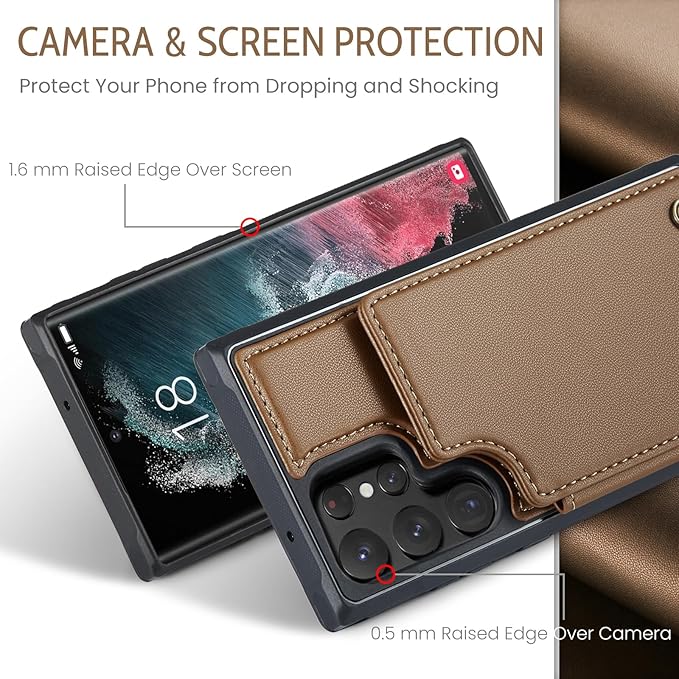 Bemal for Samsung Galaxy S22 Ultra Wallet Case with Card Holder, RFID Blocking, Shockproof Leather Kickstand for Men and Women, Durable Protective Phone Cover for 6.8", Brown