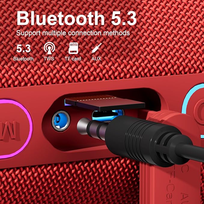 Bluetooth Speaker IPX7 Waterproof, Beach Speaker Waterproof Sandproof with 24W Loud Stereo Sound and Bluetooth 5.3, Enhanced Bass, TWS Pairing, 12 Hours of Playtime for Home/Outdoor (Red)