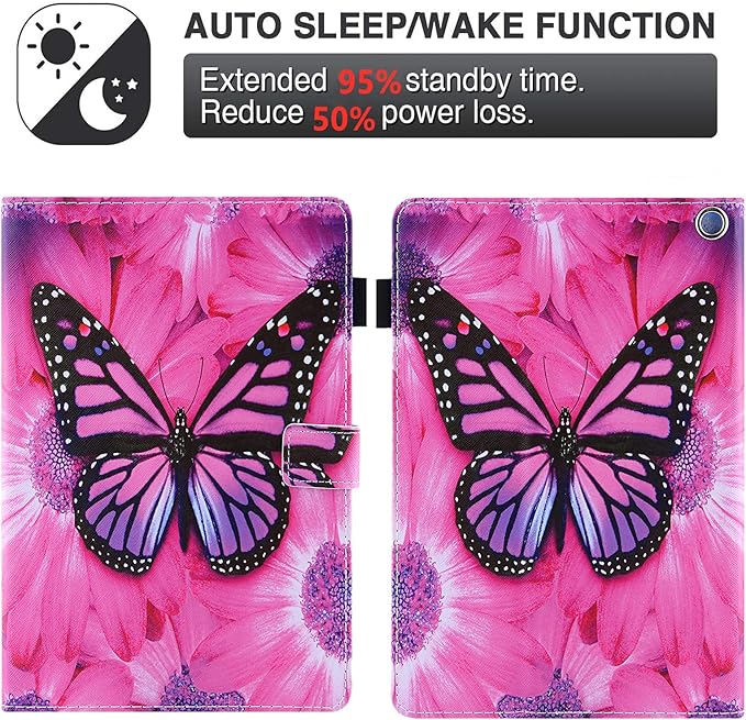 Dteck for Fire Max 11 Tablet Case - 13th Gen 2023 11" PU Leather Protective Folio Fold Stand with Auto Sleep Wake, Adjustable Viewing Angles, 4 Card Slots, Slim Cute Case - Rose Butterfly