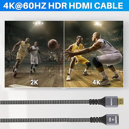 4K HDMI Extension Cable 40 Feet, HDMI 2.0 Braided Extender Male to Female Cord, Pure Copper 3D 4K@60Hz 2160p 1080p HDR HDCP 2.2 ARC (with 25 Ties, 25 U Nails, 2 HDMI Adapters)- 40FT