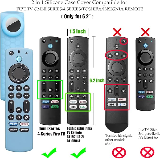 CT-RC1US-21 Remote Cover with Hole for Airtag and Tile Sticker (Glow in The Dark) Compatible for NS-RCFNA-21 Insignia/Toshiba Fir tv Remote,for TV Omni Series and 4-Series (Glow Blue)