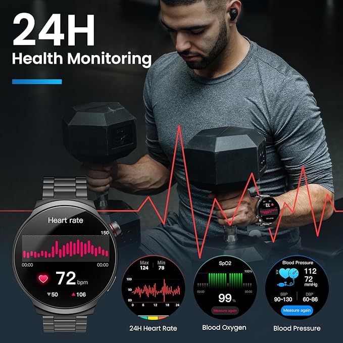 Smart Watches for Men, 120-Day Battery with 1000mAh Charging Case, 1.85" Ultra Large Display, Military Smart Watch Answer/Make Calls, 24/7 Heart & Sleep Monitor, Compatible with Android & iOS