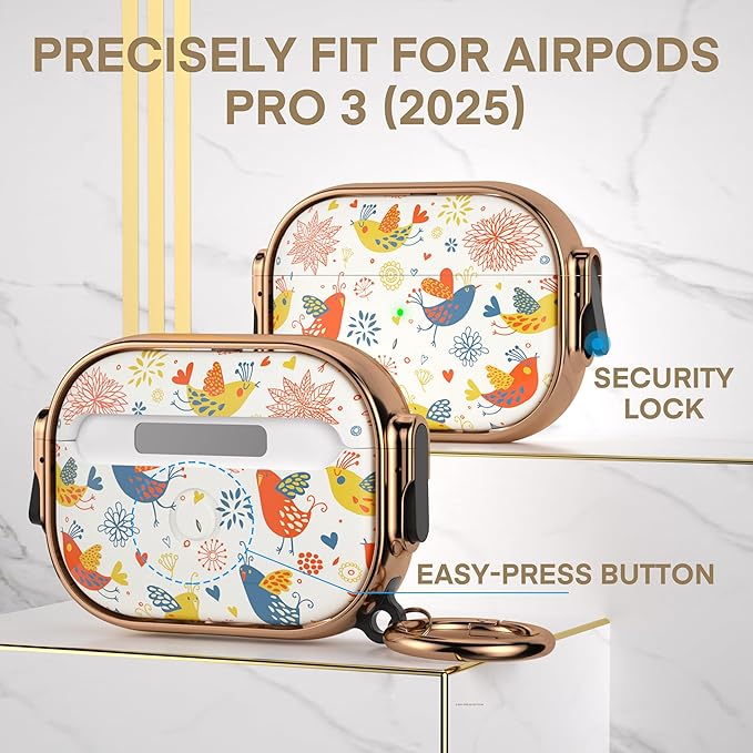 Maxjoy for AirPods Pro 3rd Generation Case with Lock, Cute AirPods Pro 3 Case Lock Protective Hard Air Pod Pro 3 Cover for Women Men with Keychain for Airpod Pro 3rd Gen Cover 2025