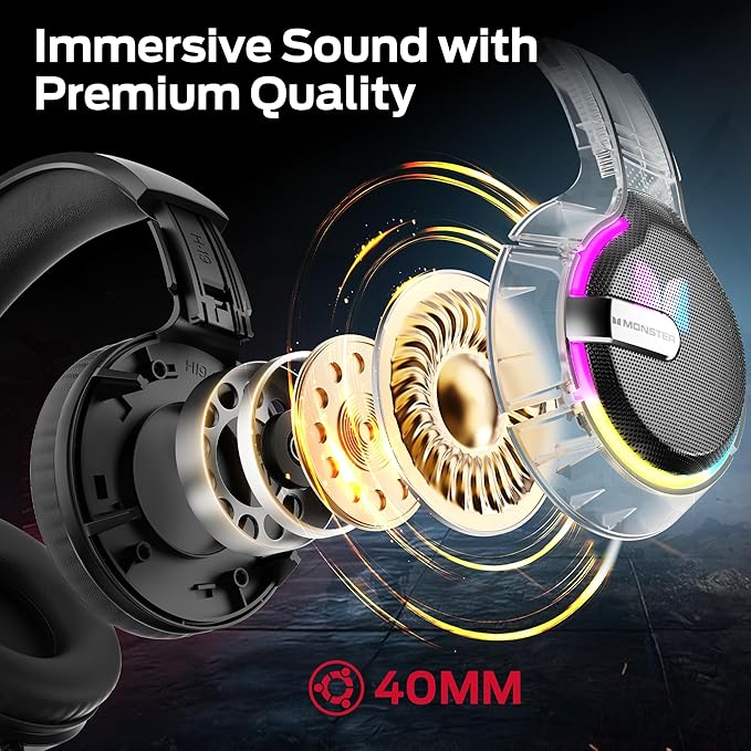Monster Mission 320 Gaming Headset for PS5, PS4PC,Switch,Noise Cancelling Over Ear Headphones with Mic, LED Light, 7.1 Surround Sound,Gifts