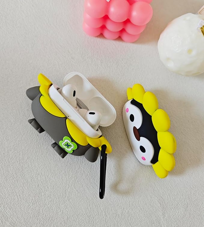 Compatible with Airpods Pro 2nd Generation Case 2022, Cute AirPods Pro 2 Case Cartoon, Kawaii Soft Silicone Protective Cover for Apple New Airpods Pro2 for Men Women (Sunflower Penguin)